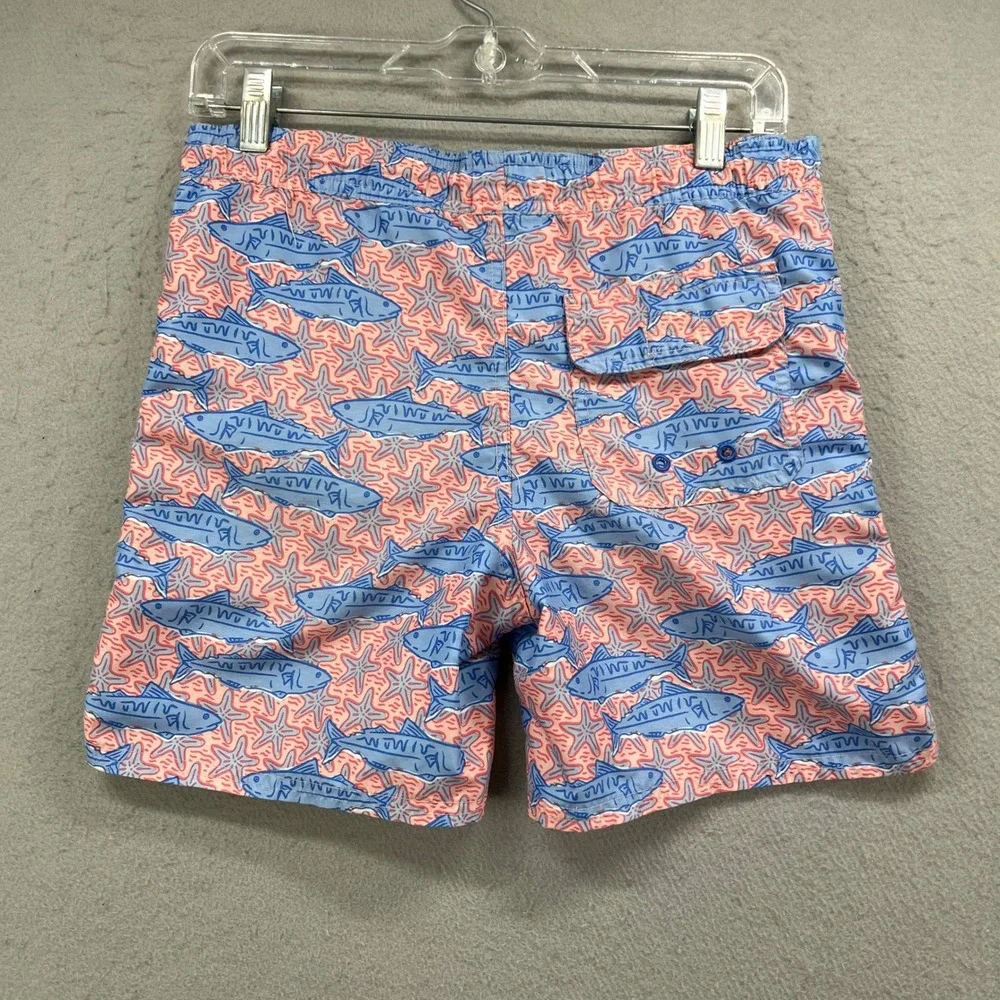Vineyard Vines Swim Trunks Boys Small 8-10 Pink Blue Fish Starfish Beach Surf